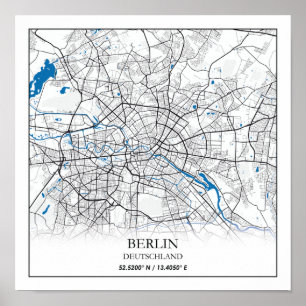Berlin Deutschland Germany City Map Coordinates Poster