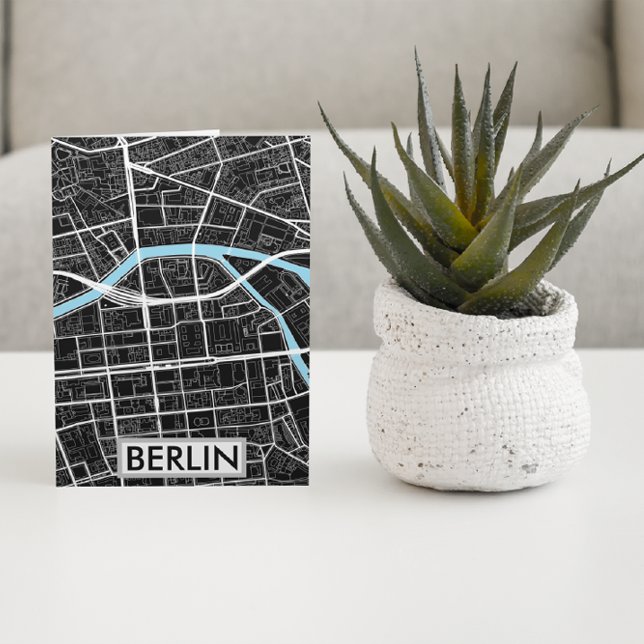Berlin Germany Black City Map Postcard (Berlin Germany Black Map Travel Souvenir)