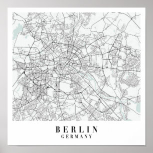 Berlin Germany Blue Water Street Map Poster