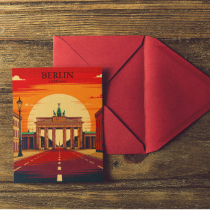 Berlin Germany Brandenburg Gate  Retro Travel Art  Postcard