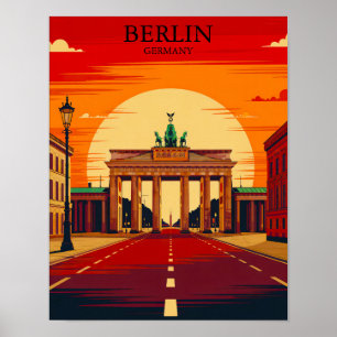 Berlin Germany Brandenburg Gate Retro Travel Art Poster