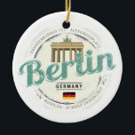 Berlin Germany Brandenburg Gate Vintage Souvenir Ceramic Ornament<br><div class="desc">Berlin in Germany Vintage design souvenir. Berlin Mitte design for trip to Germany and holiday in the capital. Berlin City with Brandenburg Gate and Kreuzberg retro design for city vacation. Berlin Germany vintage rainbow souvenir for city and vacation. Berlin capital of Germany with Brandenburg Gate and Berlin Mitte as souvenir...</div>