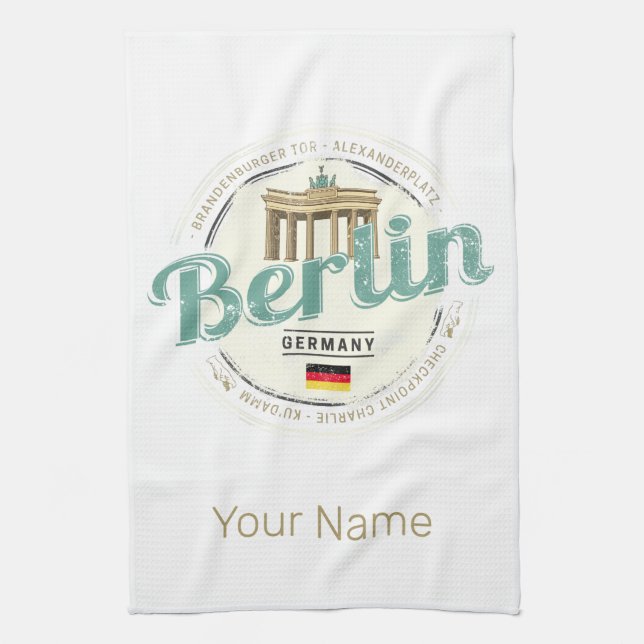 Berlin Germany Brandenburg Gate Vintage Souvenir Tea Towel (Vertical)