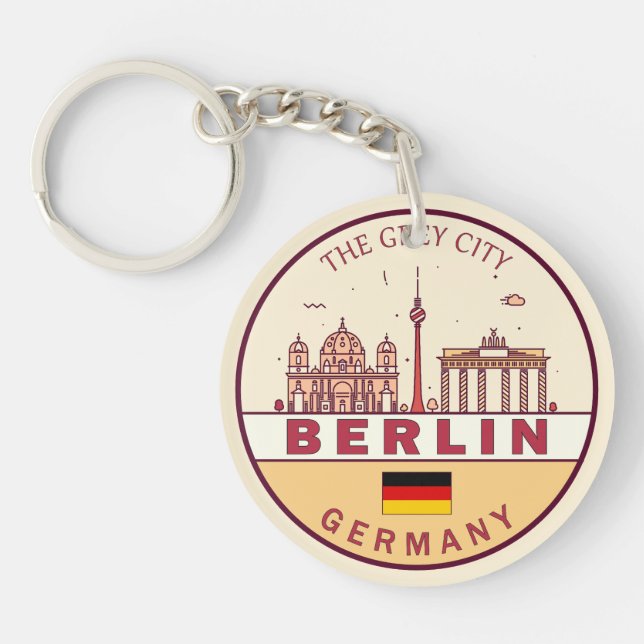 Berlin Germany City Skyline Emblem Key Ring (Front)