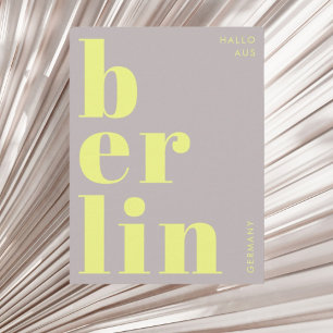 Berlin Germany modern typography yellow Postcard