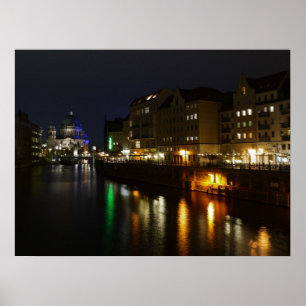 Berlin Germany Night Spree Nacht Poster
