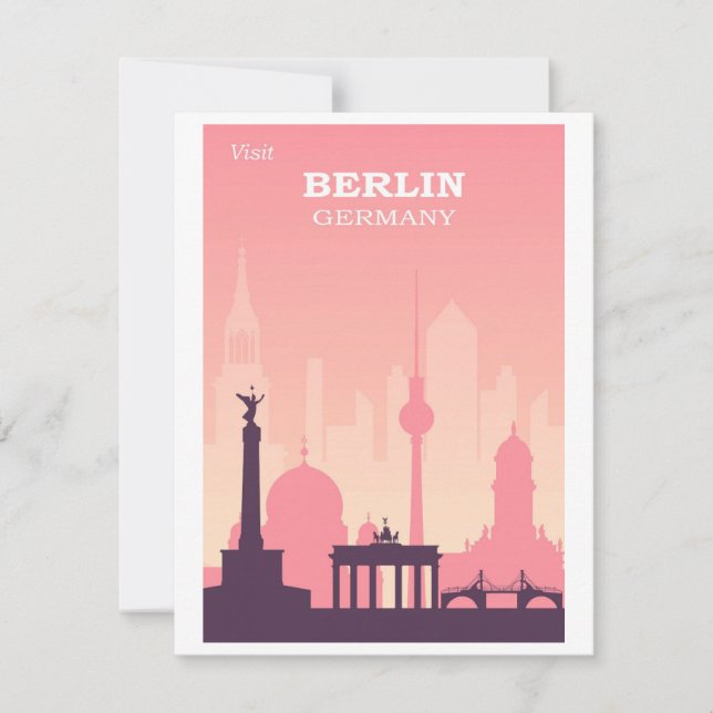 Berlin Germany Pink Vintage Travel Poster Card (Front)