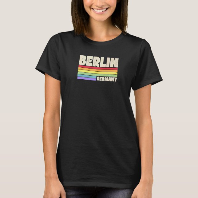 Berlin Germany Rainbow Gay Pride Merch Retro 70s 8 T-Shirt (Front)