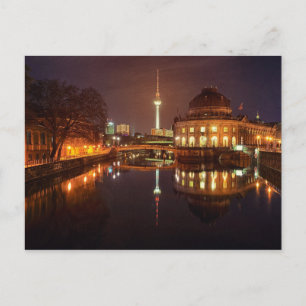 Berlin Germany Skyline Nacht Fernsehturm Postkarte Postcard