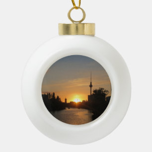 Berlin Germany Skyline Night Fernsehturm Ceramic Ball Christmas Ornament