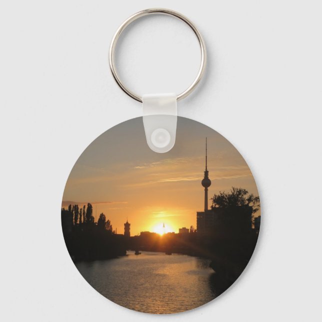 Berlin Germany Skyline Night Postcard Key Ring (Front)
