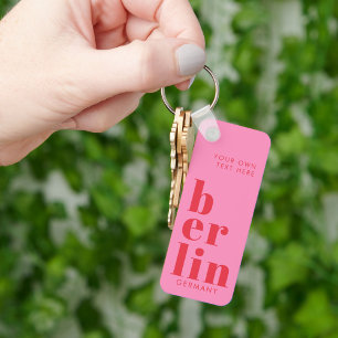 Berlin Germany typography pink red Key Ring
