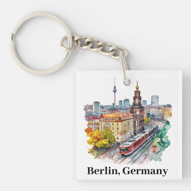 Berlin Germany Vintage Travel Skyline Key Ring (Front)