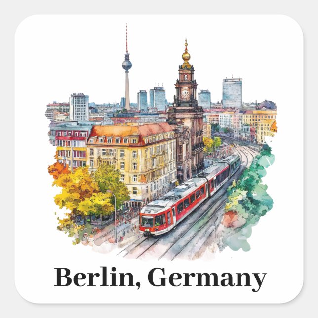 Berlin Germany Vintage Travel Skyline Square Sticker (Front)