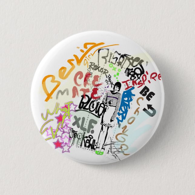 Berlin Graffiti Girl 6 Cm Round Badge (Front)