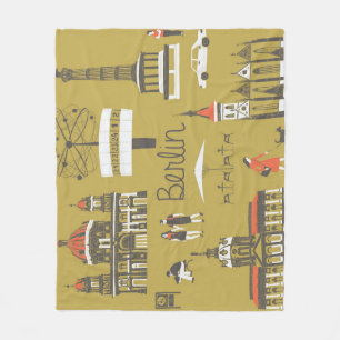 Berlin Landmarks, Monumental Illustration. Fleece Blanket