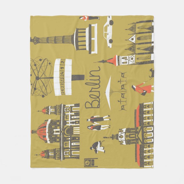 Berlin Landmarks, Monumental Illustration. Fleece Blanket (Front)