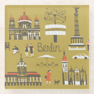 Berlin Landmarks, Monumental Illustration. Glass Coaster