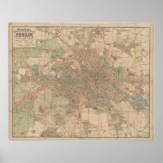 Berlin Map c.1897 – Kiessling’s Detailed City Plan Poster