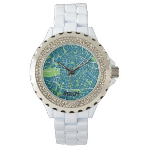 Berlin minimalist map clock - Blue-green Watch