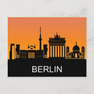 Berlin silhouette, summer sunset, illustration postcard