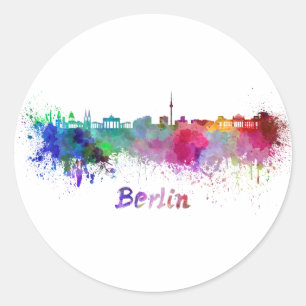 Berlin skyline in watercolor classic round sticker