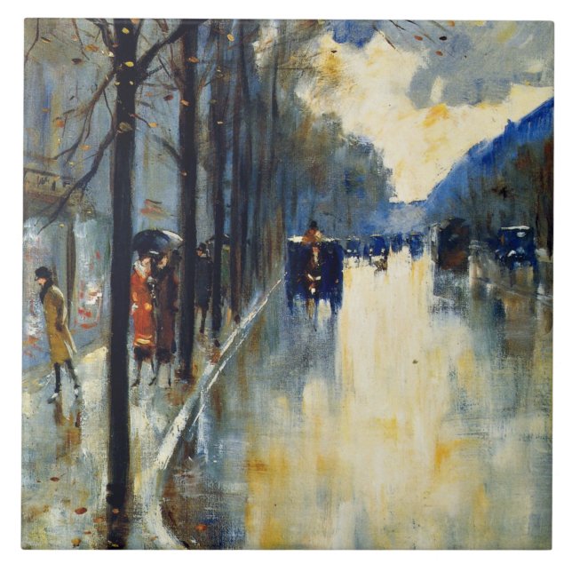 Berlin Street in Late Fall, famous artwork,  Ceramic Tile (Front)