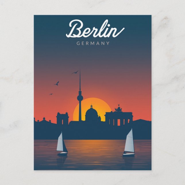 Berlin Sunset City Skyline Postcard (Front)