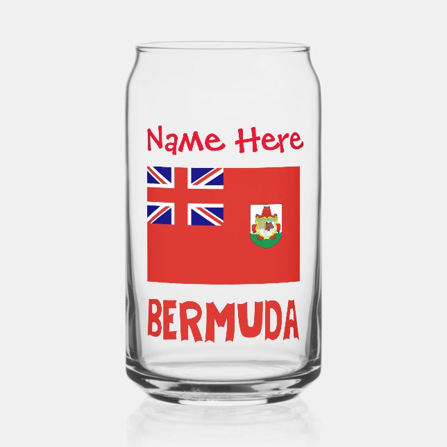 Bermuda and Bermudia Flag Red Personalisation  Can Glass (Front)