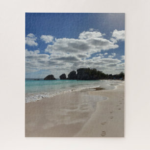 Bermuda Beach Footprints Turquoise Ocean Jigsaw Puzzle