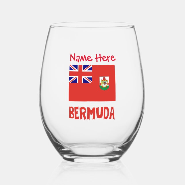 Bermuda Bermudia Flag Red Personalised Name Stemless Wine Glass (Front)