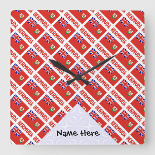 Bermuda Bermudian Flag Tiled Personalised Name Square Wall Clock