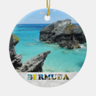 Bermuda Blue Ocean Rocky Beach Photo Christmas Ceramic Ornament