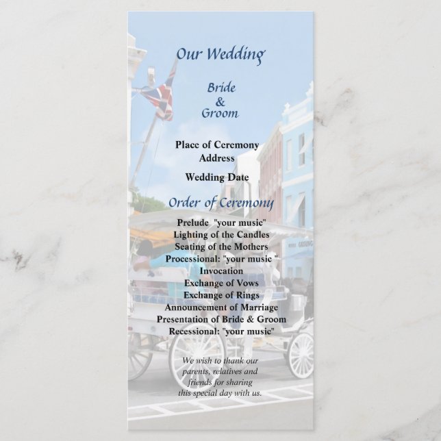 Bermuda - Carriage Ride Hamilton Wedding Program (Front)