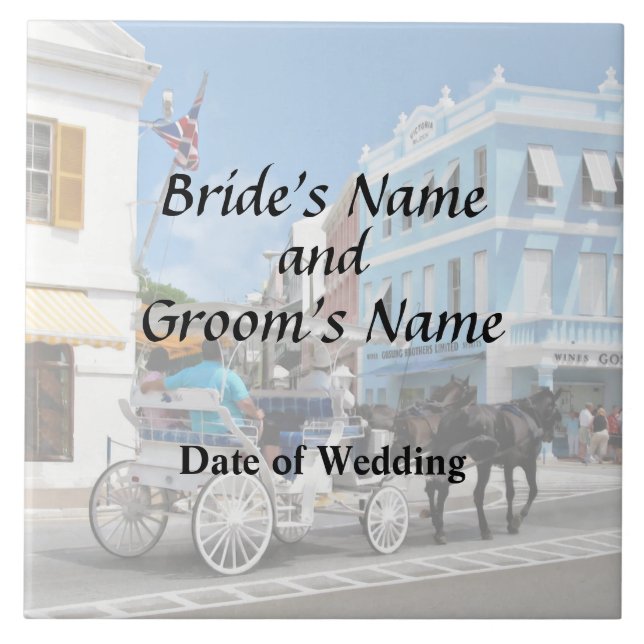 Bermuda - Carriage Ride in Hamilton Wedding Favour Ceramic Tile (Front)