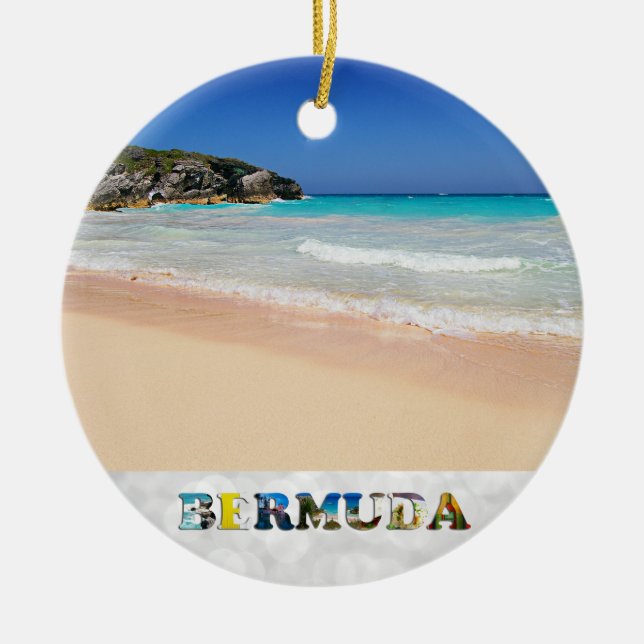 Bermuda Horseshoe Bay Pink Sand Beach Christmas Ceramic Ornament (Front)