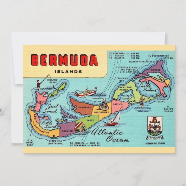 Bermuda Island 5x7 Map Postcard (Front)