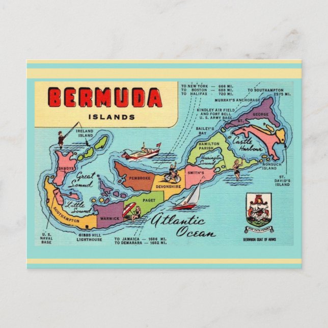 Bermuda Island Map Postcard (Front)