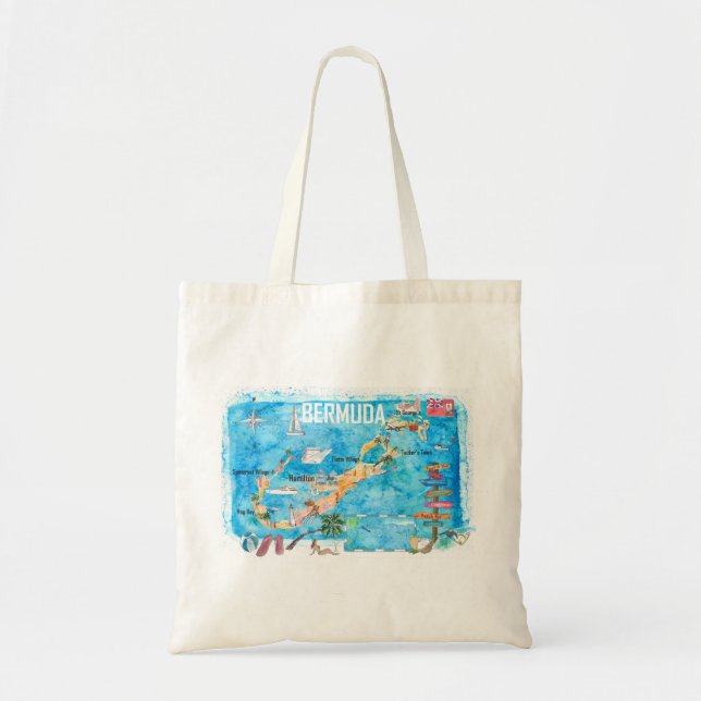 Bermuda Island Travel Poster Favourite Tourist Map Tote Bag (Front)
