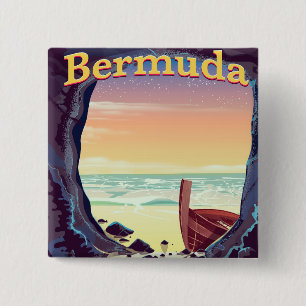 Bermuda Pirate Cave travel poster 15 Cm Square Badge