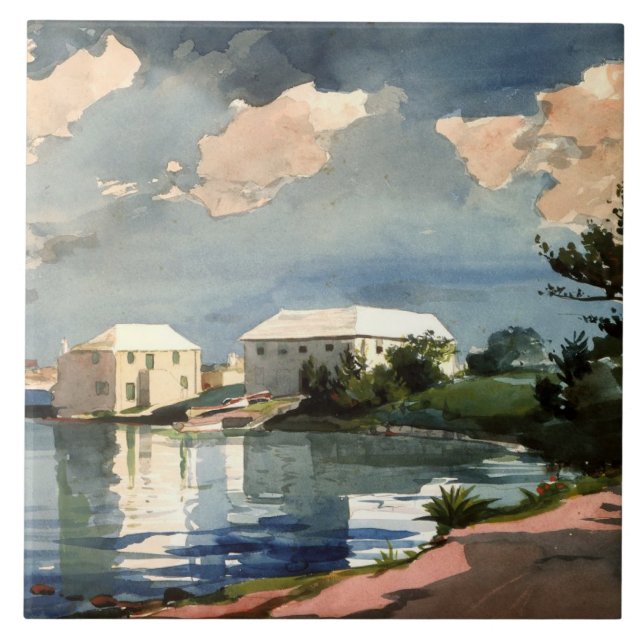 Bermuda, Salt Kettle painting, Ceramic Tile (Front)