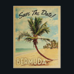 Bermuda Save The Date Beach Palm Tree Postcard<br><div class="desc">This neo vintage Bermuda Save The Date postcard boasts tons of charm with a cool retro mid-century style. Featuring a tropical palm tree on white sandy beach with a blue ocean and puffy clouds in a blue sky, your destination wedding will make everyone excited when they receive this vintage Bermuda...</div>