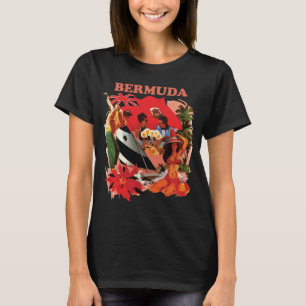 Bermuda Tropical Floral Red Retro Travel T-Shirt