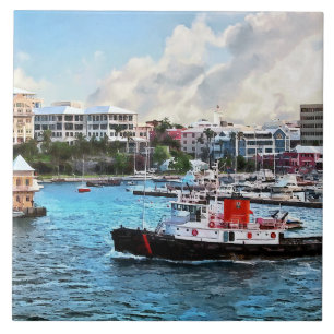 Bermuda - Tugboat Going Into Hamilton Harbour Tile