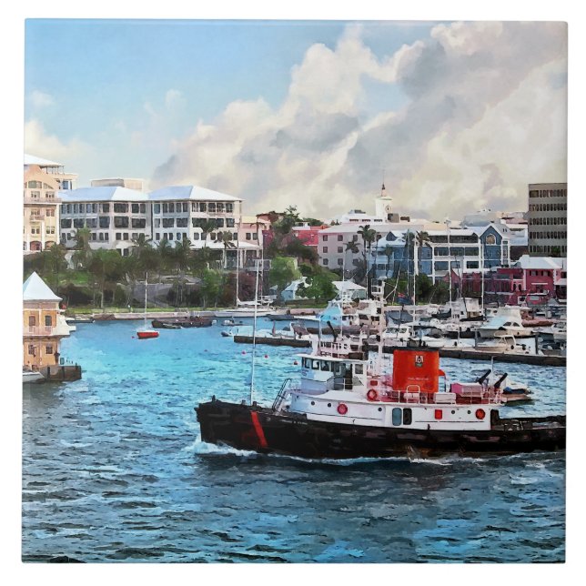 Bermuda - Tugboat Going Into Hamilton Harbour Tile (Front)