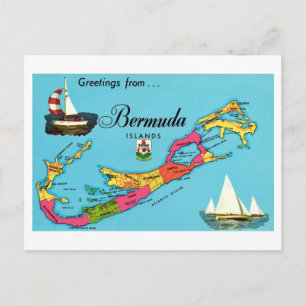  Bermuda Vintage Map Postcard