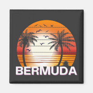 Bermuda Vintage Palm Trees Summer Beach Magnet