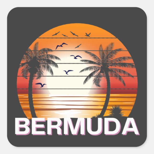 Bermuda Vintage Palm Trees Summer Beach Square Sticker (Front)