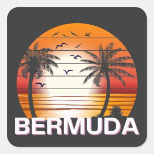 Bermuda Vintage Palm Trees Summer Beach Square Sticker