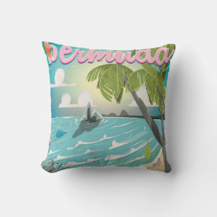 Bermuda vintage travel poster cartoon cushion